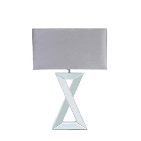 Cross Mirrored Table Lamp and Rectangle Grey Velvet Shade